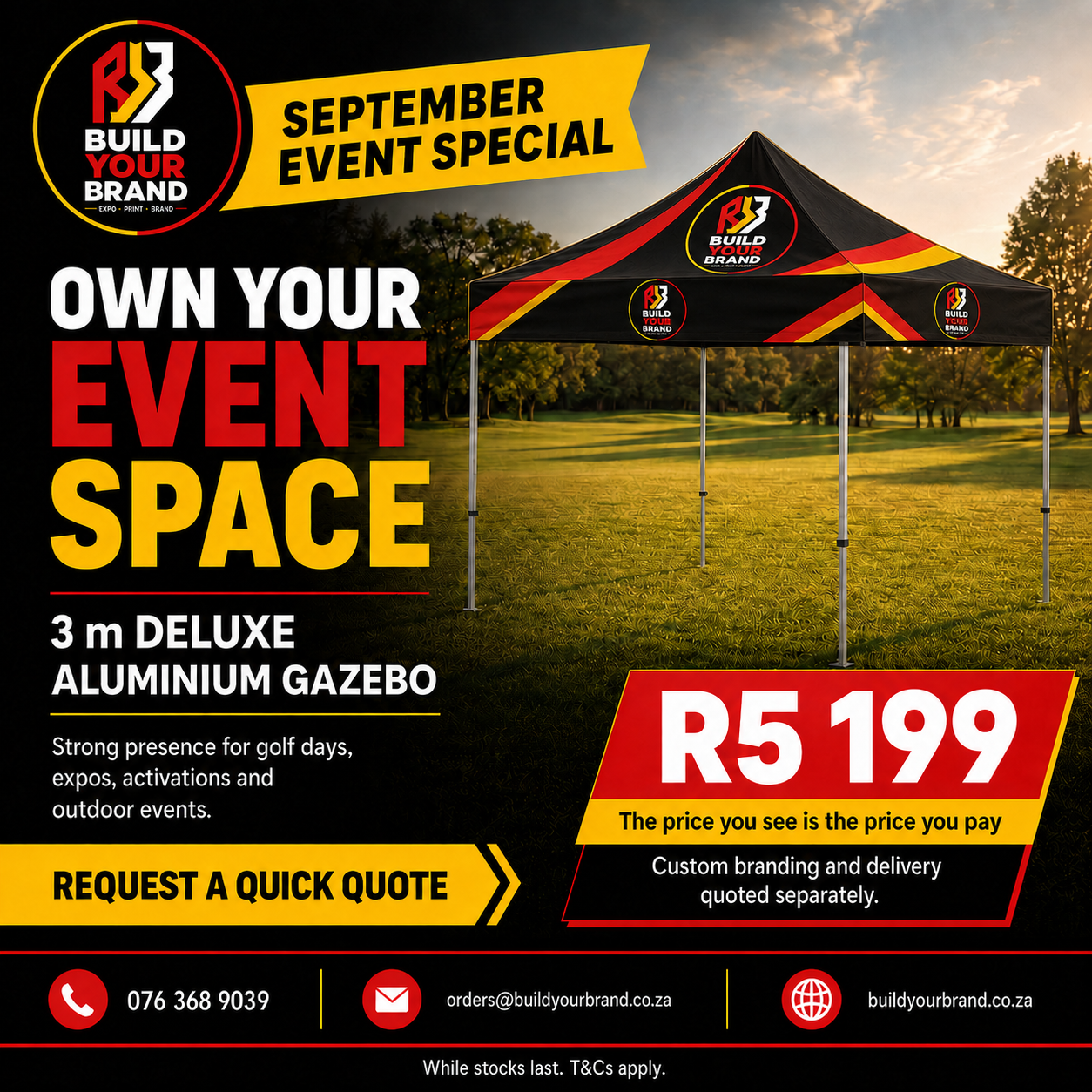 Build Your Brand 3 metre Deluxe Aluminium Gazebo, branded